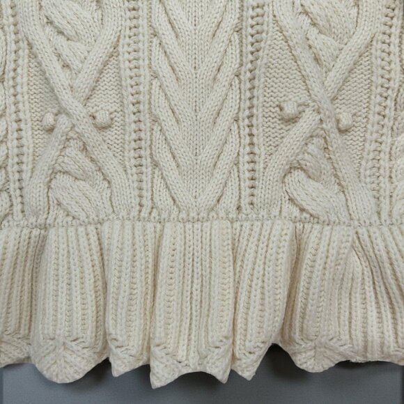 ZARA Cream Cable Knit Sweater with Peplum Hem - Picture 2 of 5